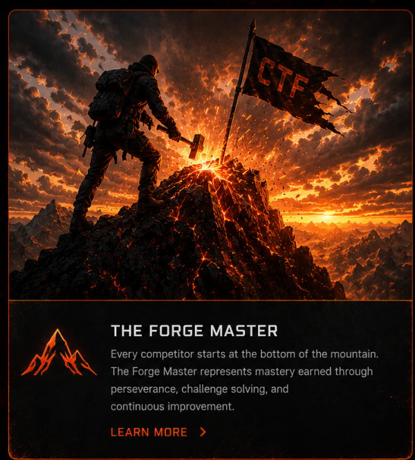 Forge Master striking a mountain summit with a hammer beside a CTF flag